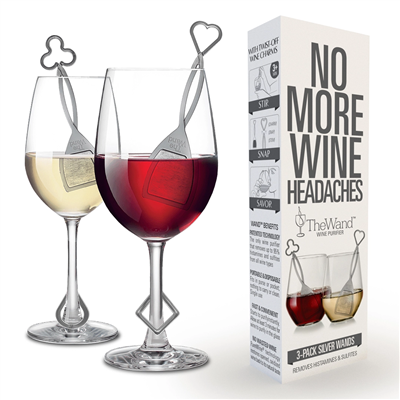 Pure Wine - The Wand - Wine Purifier 3-Pack, Silver